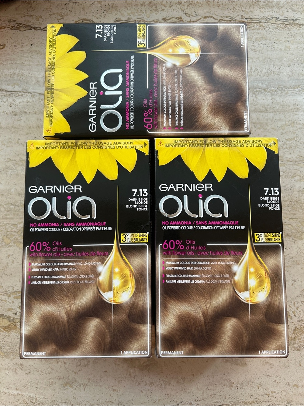 NEW 🆕 Three Garnier Olia 7.13 Dark Beige Blonde Hair Color never opened